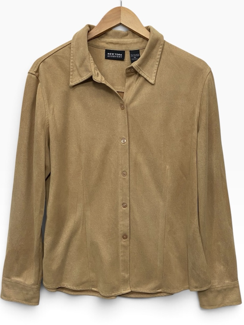 New York & Company Tan Faux Suede Shirt Women’s XL